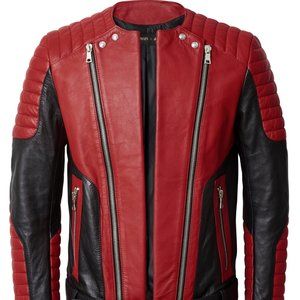 BALMAIN X H&M Men's Red & Black Genuine Leather Bi